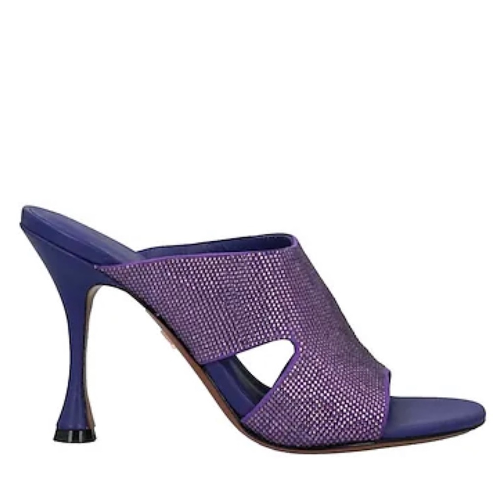 Leather diamante mule with flare heel